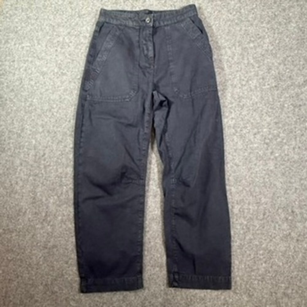 ME+EM Navy Engineered-Leg Casual Trousers Cotton Linen Cinch Back US 4 Boho NWT‎